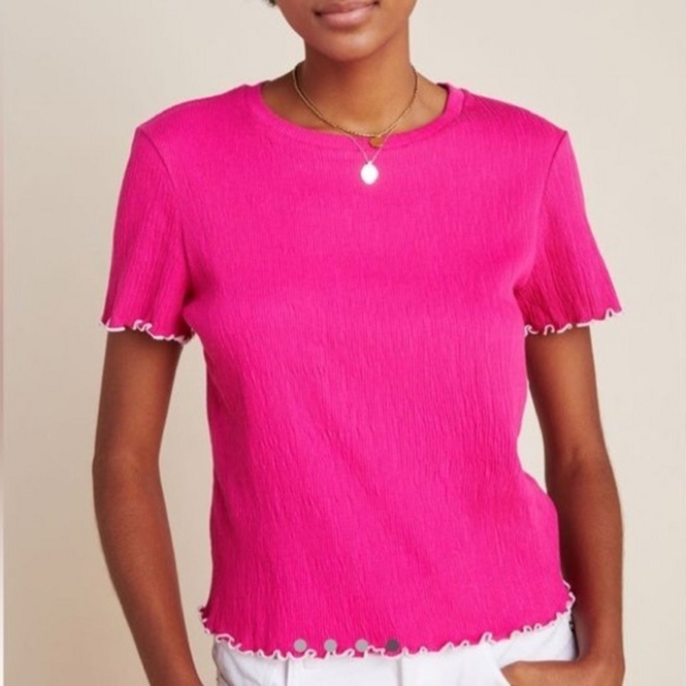 Anthropologie Eri + Ali Cathleen Textured‎ Short Sleeve Shirt, Pink, Size S